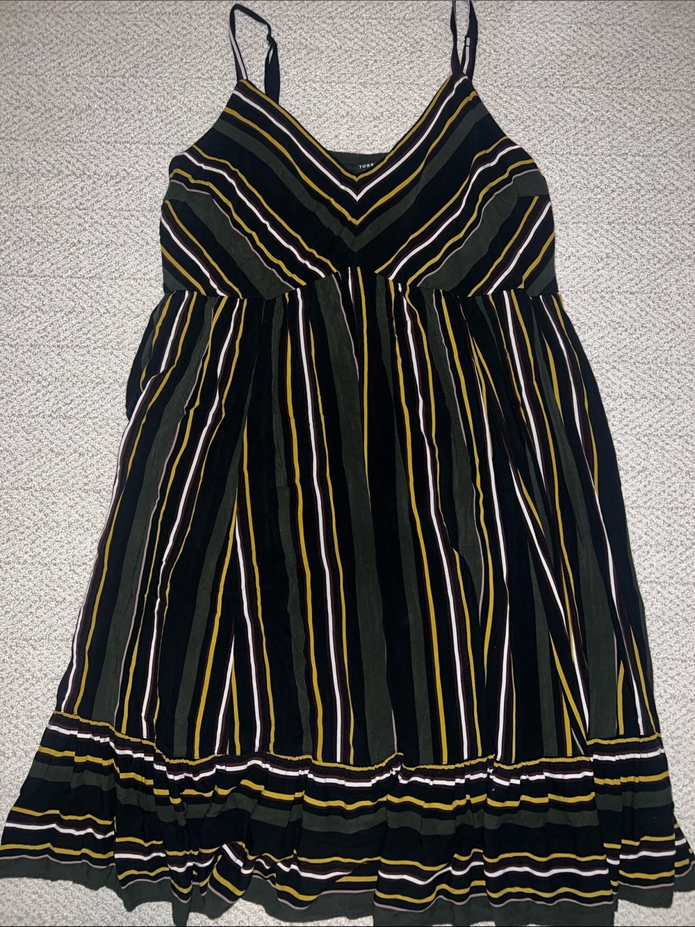 torrid Black Spaghetti-Strap Sundress with Olive & Yellow Stripes